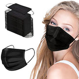 ▶ Mascarillas desechables , 50 unidades, cómodas máscaras protectoras para el hogar, oficina, viajes, 3 capas, transpirable, filtro de seguridad, antipolvo, cubierta bucal (negro)