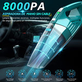 ▶ Aspiradora de Mano, Aspiradora de Mano 8000PA de succión, Aspiradora de Coche sin Cable, hasta 30 Minutos, Aspiradora de Mano seco/húmedo Recargable, Filtro*2, para hogar, Coche, Verde (EV678)