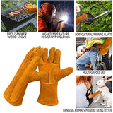 ▶ Guantes de soldador resistentes al calor y al fuego, guantes de trabajo de seguridad de cuero de 14 pulgadas para barbacoa, horno, soldador Tig, jardín y manipulación de animales