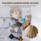 Guantes de trabajo de cuero genuino para niños, guantes de jardinería para niños de 2 a 11 años, perfectos para niños, jardín, patio, al aire libre (Medium, 1 Pairs Khaki)