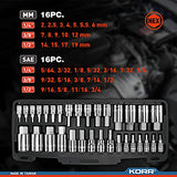 KORR Tools KSS005 Juego de 32 puntas hexagonales maestro | Juego SAE y métrico | Unidad de 1/4 pulgadas, 3/8 pulgadas y 1/2 pulgadas