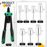 💢 Hilitchi Kit de pistola de remache manual de 262 piezas con 3 cabezales intercambiables (3 piezas nasales) y 260 remaches en 7 tamaños, herramienta de remache manual de dos manos resistente para plástico, metal, cuero, vehículo