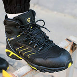 ▶  LARNMERN Botas de punta de acero a prueba de pinchazos para hombres, indestructibles, cómodas, antideslizantes, antiestáticas, botas de trabajo de seguridad al aire libre L91185 (31.0 cm, Negro amarillo)