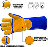 ▶ Guantes de soldador de cuero premium | Guantes de soldadura resistentes al calor | Guantes de soldadura Mig | Horno-Grill-Chimenea-Horno-Stove-Tig-Welder-BBQ-Coal Forge Glove | 16 pulgadas de manga extra larga Kevlar Stitch