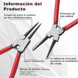 Juego de Alicate de Anillo a Presión, 4 Piezas, Alicates Internos y Externos de 7-inch, Alicates de Mandíbula Recta/Doblada, Alicates de Clip en C, Juego de Alicates de Anillo de Resorte (Rojo)