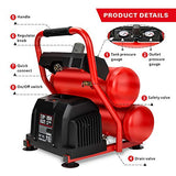 ▶ CRAFTSMAN Compresor de aire, compresor de aire portátil de 2 galones, tanque doble, 1/3 HP sin aceite, presión máxima de 125 PSI, modelo: CMXECXA0220242, rojo