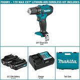 ▶ MAKITA Taladro de iones de litio inalámbrico 3/8 pulgadas Driver-Drill Kit (2.0 Ah) Makita FD09R1 12 V Max CXT®