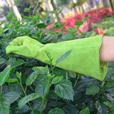 ▶ Guantes Jardinería  de poda de rosas para mujer, guantes de jardinería de cuero de vaca a prueba de espinas de manga larga, guantes de jardín (grande, verde)