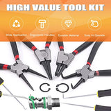 ▶ Juego de 8 alicates de anillo a presión de 7 pulgadas de alta resistencia, juego de herramientas de gancho interno externo de alicates de mandíbula recta doblada para retención de anillos automotrices