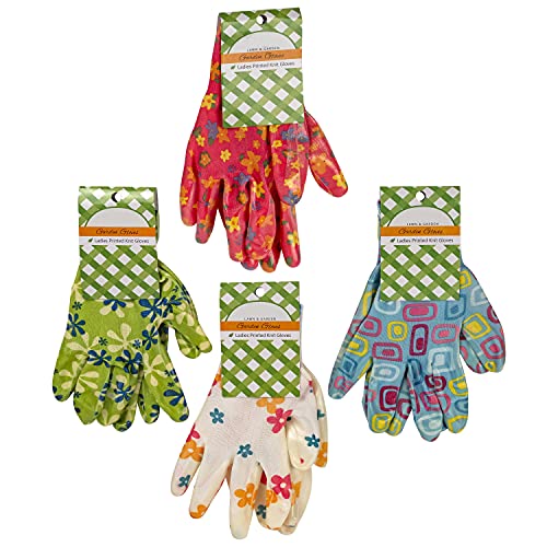 ▶ Guantes de jardinería  de punto para mujer, talla única, colores y estampados divertidos, guantes suaves, cómodos y ligeros con revestimiento de vinilo para protección y agarre