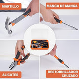 ▶ Caja de Herramientas Básica 26 en 1, Translúcido, Colgante, Portátil, Universal,Juego de Herramientas Básica Imprescindible de Mano para el Hogar para supermercado Reparaciones Diarias.