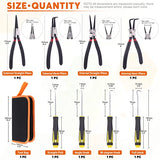 ▶ Juego de 8 alicates de anillo a presión de 7 pulgadas de alta resistencia, juego de herramientas de gancho interno externo de alicates de mandíbula recta doblada para retención de anillos automotrices