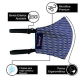 New Rochelle – Cubrebocas con Diseño, Mascarilla de Moda Elegante con 3 Capas de Tela, Lavable, Ajustable y Reutilizable (Unitalla, Unisex) (Azul)