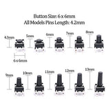 💢 Hilitchi 250 piezas 6 x 6 mm 12 x 12 mm pulsador táctil interruptor micro momentáneo tacto surtido – 20 valor/4 pines