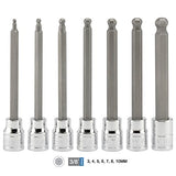 ▶ NEIKO Juego de llaves hexagonales extralargas de 3/8 pulgadas, cubos métricos de 3/8 pulgadas o 3 a 10 mm, acero S2, juego de 7 piezas