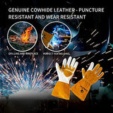 ▶ Guantes ignífugos Guantes de soldadura resistentes al fuego para hombres y mujeres, guantes de soldadura ignífugos, extra largos, resistentes al calor, guantes de piel de vacuno (L)