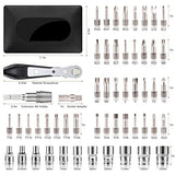 ▶ Juego de 54 pizeas puntas destornilladores de trinquete (acero S2), enchufe de 1/4 pulgadas, adaptador de enchufe, soporte de broca de extensión, engranaje de 36 dientes, EDC de ángulo recto con mango de 90 grados reversible