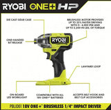 RYOBI ONE+ HP 18V sin escobillas 1/4" Destornillador de impacto (solo herramienta) - PBLID01B