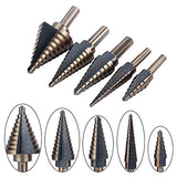▶ Juego de brocas de aleación de titanio escalonadas 5 piezas juego de brocas de cobalto de metal grande con juego de herramientas eléctricas y carcasa