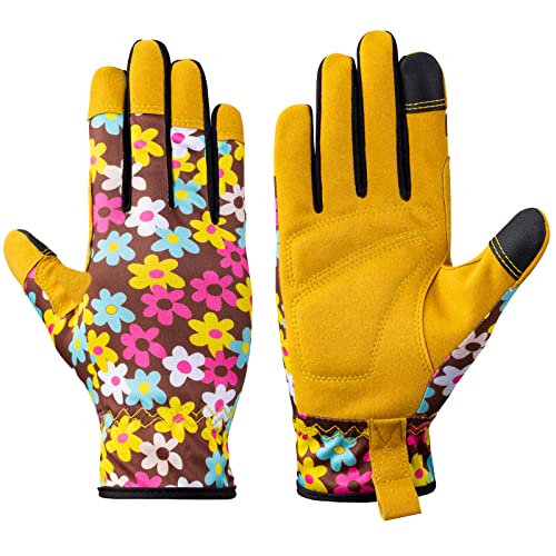 ▶ Guantes de jardinería para mujer, guantes de trabajo transpirables para patio/jardín con pantalla táctil para malezar, excavar, plantar