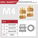 💢  Hilitchi 60 tuercas moleteadas de latón roscadas con calor para imprimir impresoras 3D y más proyectos (M4 x 10 x 6)
