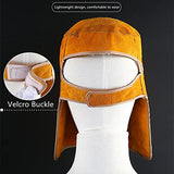 ▶Capucha soldador transpirable con lente, Máscara de casco de soldadura de cuero Lente de filtro de oscurecimiento automático solar, Casco de soldadura de cuero resistente al calor Casco de soldadura
