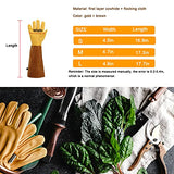 ▶ Guantes de jardinería, guantelete de protección larga para mujeres y hombres, guantes largos de cuero vacuno gruesos duraderos, poda de cactus rosa y arbustos espinosos (dorado, grande)