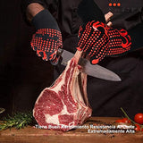 ▶ Guantes ignífugos  Barbacoa, Guantes para Horno 800 °C / 1472 °F, Guantes Asador de Parrilla Aislamiento Térmico Altas Temperaturas, Antideslizantes, con Pinzas de Acero Inoxidable, para Barbacoa, Cocción, Horneado (Rojo)