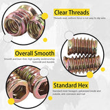 💢  Hilitchi 90Pcs Furniture Screw in Nut Threaded Wood Inserts Bolt Fastener Connector Hex Socket Drive Insert Nuts for Wood Furniture with Bonus Hex Spanner (5/16"-18)