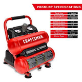 ▶ CRAFTSMAN Compresor de aire, compresor de aire portátil de 2 galones, tanque doble, 1/3 HP sin aceite, presión máxima de 125 PSI, modelo: CMXECXA0220242, rojo