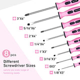 FASTPRO - Juego de 12 destornilladores magnéticos rosados con destornilladores Phillips ranurados y destornilladores de precisión, kit de herramientas de reparación para mujeres con bolsa de almacenamiento