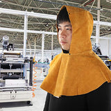 ▶ Capucha de soldador, protección facial de cuello con aislamiento térmico de piel de vaca amarilla, máscara de seguridad para casco de soldadura a prueba de salpicaduras y resistente al calor