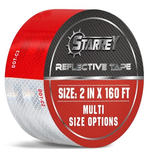 ▶ Cinta reflectante DOT-C2 de 2 pulgadas x 160 pies, color rojo y blanco, impermeable, autoadhesiva, para remolque, para exteriores, seguridad, precaución, reflector, Conspuicy