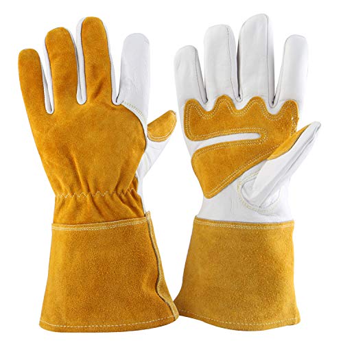 ▶ Guantes de jardinería de piel para mujeres y hombres, guantes transpirables de poda con guanteletes a prueba de espinas, mangas largas de piel de vaca para jardinero y granjero (XL)