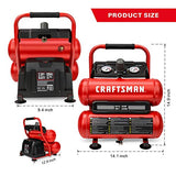 ▶ CRAFTSMAN Compresor de aire, compresor de aire portátil de 2 galones, tanque doble, 1/3 HP sin aceite, presión máxima de 125 PSI, modelo: CMXECXA0220242, rojo