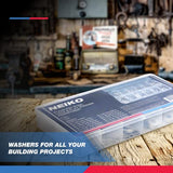 ▶ NEIKO  - Surtido de arandelas planas y cerraduras, acero inoxidable, 350 piezas, color plateado