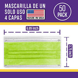 ▶ Mascarillas desechables de 4 Capas, Ultra Suave, Máscara Protectora y Transpirable, Paquete de 50 Unidades para Uso Diario Fabricada en Estados Unidos (Verde Kiwi)