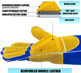 ▶ Guantes de soldador de cuero premium | Guantes de soldadura resistentes al calor | Guantes de soldadura Mig | Horno-Grill-Chimenea-Horno-Stove-Tig-Welder-BBQ-Coal Forge Glove | 16 pulgadas de manga extra larga Kevlar Stitch