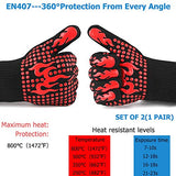 ▶ Guantes ignífugos de Barbacoa, 1 Par Guantes de Horno Resistentes Al Calor Extremo hasta 800°C / 1472°F, Silicona Antideslizante Guantes de Cocina Universales para Parrilla, Hornear, Microondas y Chimenea Rojo