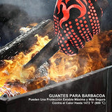 ▶ Guantes ignífugos  Barbacoa, Guantes para Horno 800 °C / 1472 °F, Guantes Asador de Parrilla Aislamiento Térmico Altas Temperaturas, Antideslizantes, con Pinzas de Acero Inoxidable, para Barbacoa, Cocción, Horneado (Rojo)