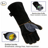 ▶ Guantes de soldador de  piel resistentes al calor y al fuego, con costuras de kevlar, guantes perfectos para chimenea, estufa, horno, parrilla, soldadura, barbacoa, mig, soporte para olla, manipulación de animales (16 pulgadas)