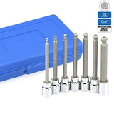 ▶ NEIKO Juego de llaves hexagonales extralargas de 3/8 pulgadas, cubos métricos de 3/8 pulgadas o 3 a 10 mm, acero S2, juego de 7 piezas