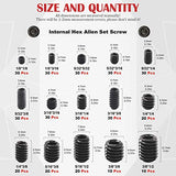 💢Hilitchi - Juego de 370 tornillos surtidos en tamaños SAE, tornillos hexagonales internos, puntas Allen Grub, 12,9 clase de acero de aleación negro (15 tamaños)
