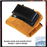 ▶ Capucha de Soldador Soldadura de la cara de la cubierta de la campana del soldador del casco de cuero resistente al calor con lente de filtro de protección de la cara del cuello de los ojos de la soldadora accesorios de