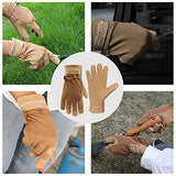 Guantes de trabajo de cuero para mujer, 2 pares de guantes de jardinería de piel de vaca, transpirables, guantes de trabajo para conductor, mecánico, construcción, patio (mediano, marrón)