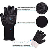 ▶ Guantes ignífugos guantes de barbacoa de 800 °C, resistentes al calor, guantes ignífugos, guantes de barbacoa, guantes de horno para ahumar, cocinar, hornear, con garras de triturador de carne y cepillo para untar salsa (negro)