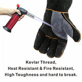 ▶ Guantes de soldador de  piel resistentes al calor y al fuego, con costuras de kevlar, guantes perfectos para chimenea, estufa, horno, parrilla, soldadura, barbacoa, mig, soporte para olla, manipulación de animales (16 pulgadas)