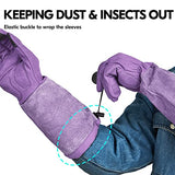 ▶ Guantes de jardinería para Mujeres con Palma de Cuero Sintético Guantes de Largo Puño de Cuero de Cerdo Dividido Anti Espina de Rosa, Arboles y Cactus (1Par, Púrpura, Talla L/G, SL6592W)