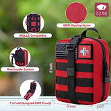 [2021 Upgrade] Trauma First Aid Kit with Survival Gear Outdoor Tactical Gear Set Military Grade Molle System for Camper Travel Hunting Hiking and Adventures?RED?