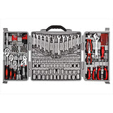 ▶ CARTMAN Juego de herramientas color rojo de 205 llaves y trinquetes rojas con llaves en una caja de herramientas de plástico.